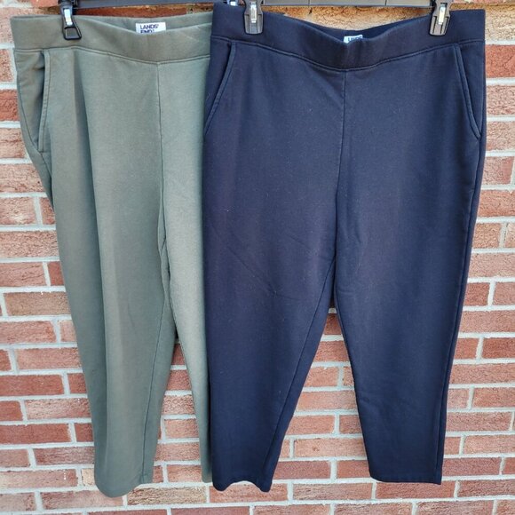 Vintage Lands' End Serious Sweats Sweat Pants Women's Large Lot of 2 Black Green - Picture 1 of 9